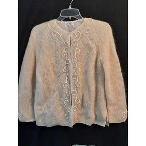 Vtg Ladies 1950’s Cyn-Les Sm Wool Mohair Satin Trim Cardigan British Hong Kong